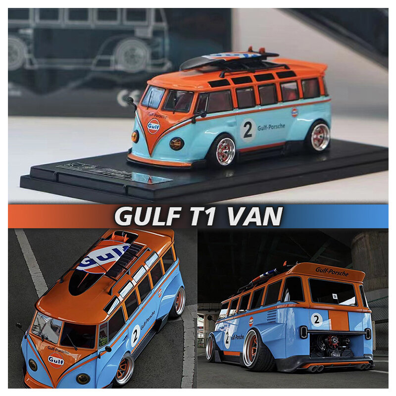 Liberty 1:64 Gulf T1 Wide Body Van bezpłatne deski surfingowe Alloy Diorama kolekcja modeli samochodów miniaturowe zabawki Carros w magazynie