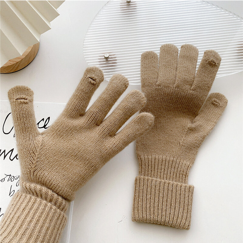Guantes de lana de punto para hombre y mujer, guantes gruesos de cinco dedos, cálidos, para esquí, ciclismo y conducir, invierno, 2022