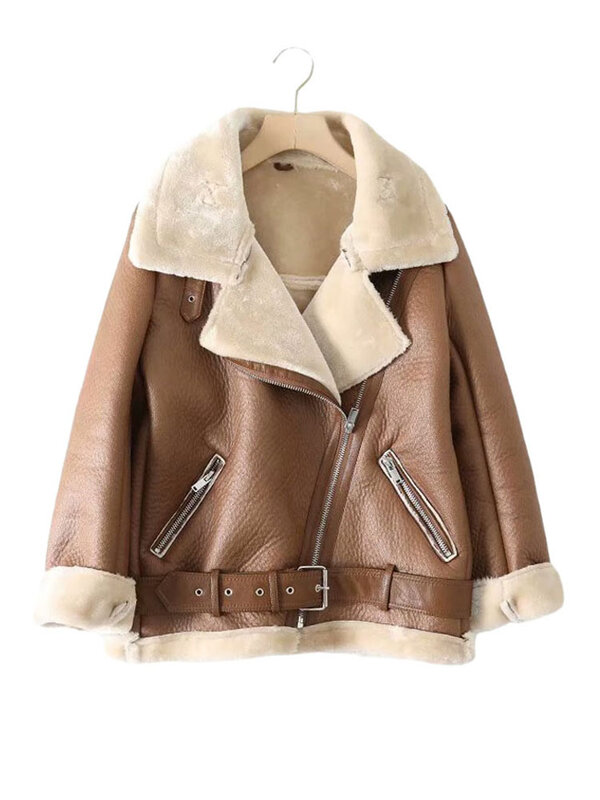 Теплая женская зимняя мотоциклетная бархатная куртка, Женская Короткая Меховая куртка с лацканами, Корейская версия, бархатная куртка плюс...