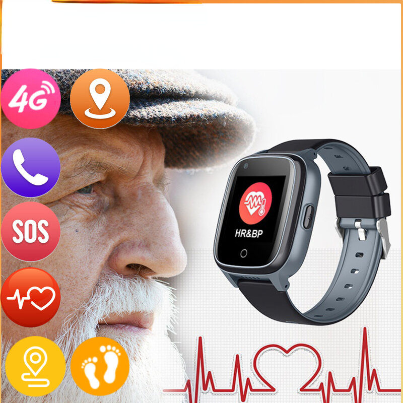 4G สมาร์ทวอท์ช Android ผู้สูงอายุฟิตเนสความดันโลหิต Video Chat นาฬิกา Heart Rate Tracker GPS SOS สำหรับผู้สูงอายุ Monitor