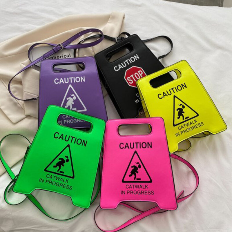 Novelty Print Warning Sign Messenger Bag Personalized Women Handbag