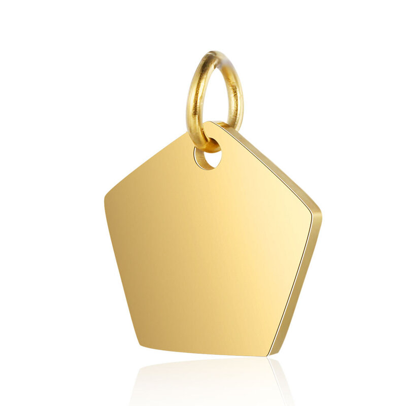 Encantos personalizados para fazer jóias cor do ouro pingente de polígono de aço inoxidável gravar logotipo carta brinco pulseira colar