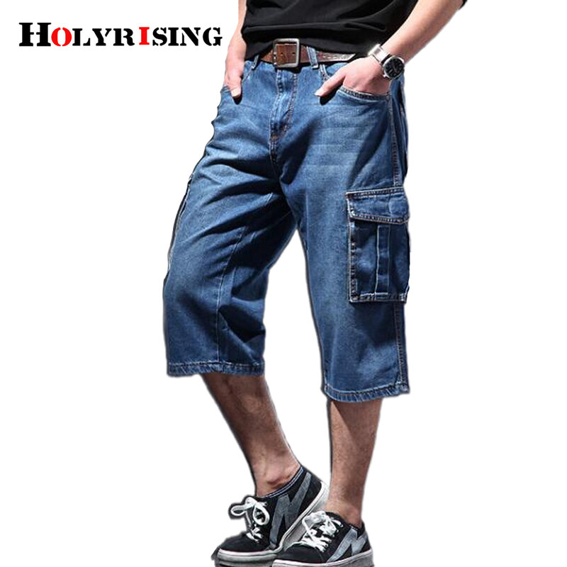 Men's Denim Shorts Cargo Multi-pocket Baggy Jeans Shorts Denim Plus Size Male Retro Cargo Denim Shorts Vintage Military Style