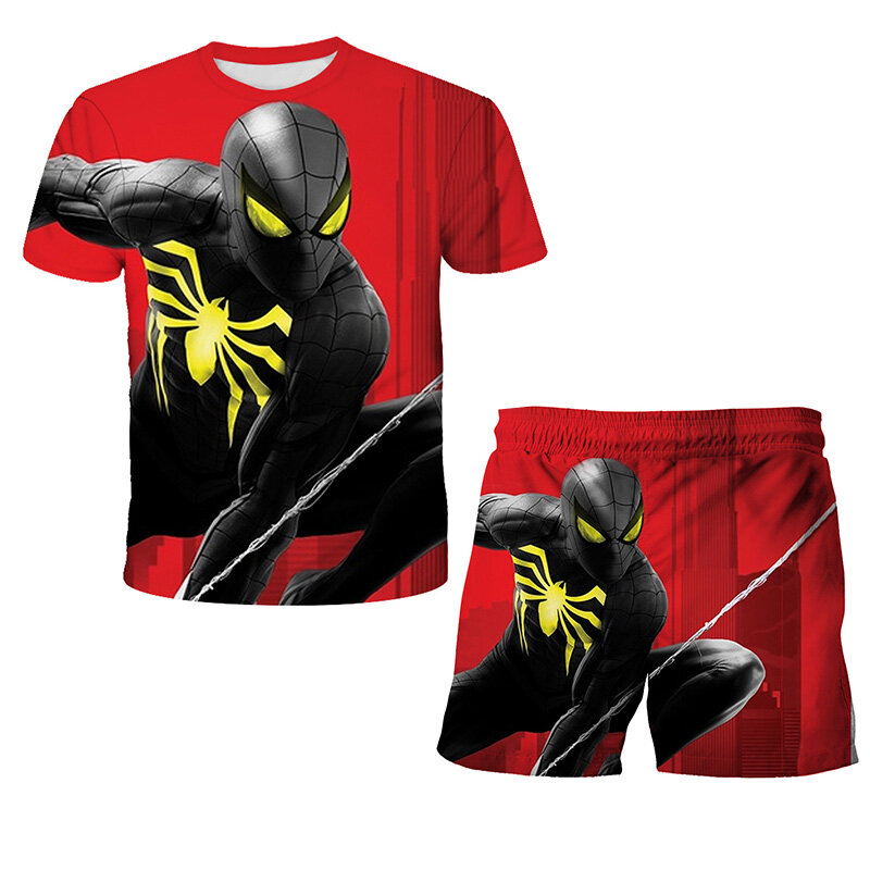 Pakaian Anak-anak Pahlawan Marvel Spiderman Pakaian Bayi Perempuan 2 Sampai 8 Tahun Kaus GRAFIS Set Anak Laki-laki Pakaian Olahraga Anak-anak