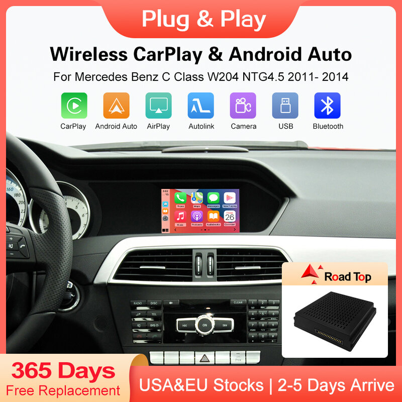 CarPlay sans fil pour Mercedes Benz classe C W204 C204 S204 NTG 4.5, avec Android Auto Mirror Link, fonctions de Navigation AirPlay