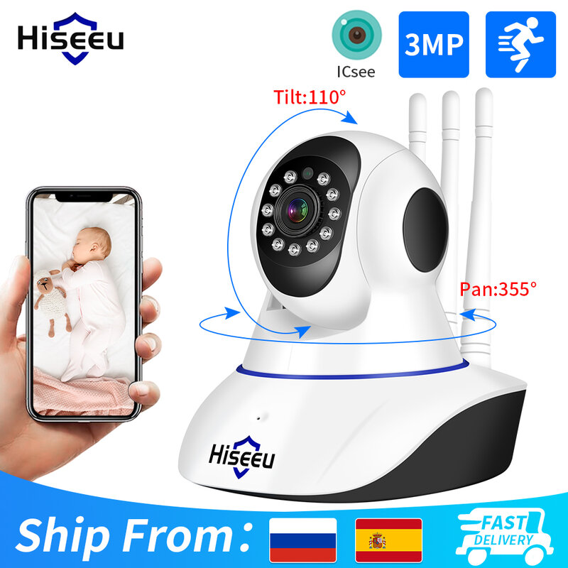 Камера видеонаблюдения Hiseeu HD, беспроводная камера безопасности для домашнего использования, радионяня, 1080 пикселей, 3 Мп, поддержка Wi-Fi, P2P IP, ...