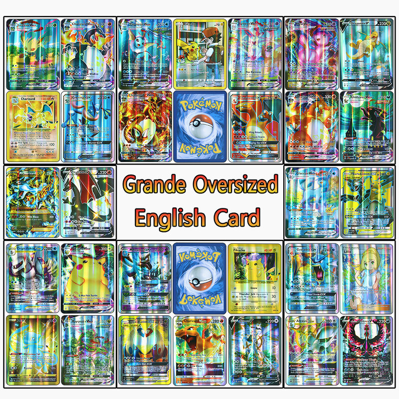 Mới Pokemon 21*15Cm 30 Chiếc Grande Quá Khổ Bộ Sưu Tập Tiếng Anh Arceus Pikachu Charizard Mewtwo Vstar Vmax MEGA Hoạt Hình lớn Thẻ