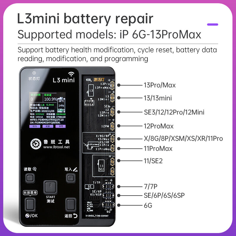 Luban L3 Mini Smart Programmer for Face X/XS/XR Dot Matrix Repair of 11 12 13 Pro Max Face Detection Repair Battery Data Change