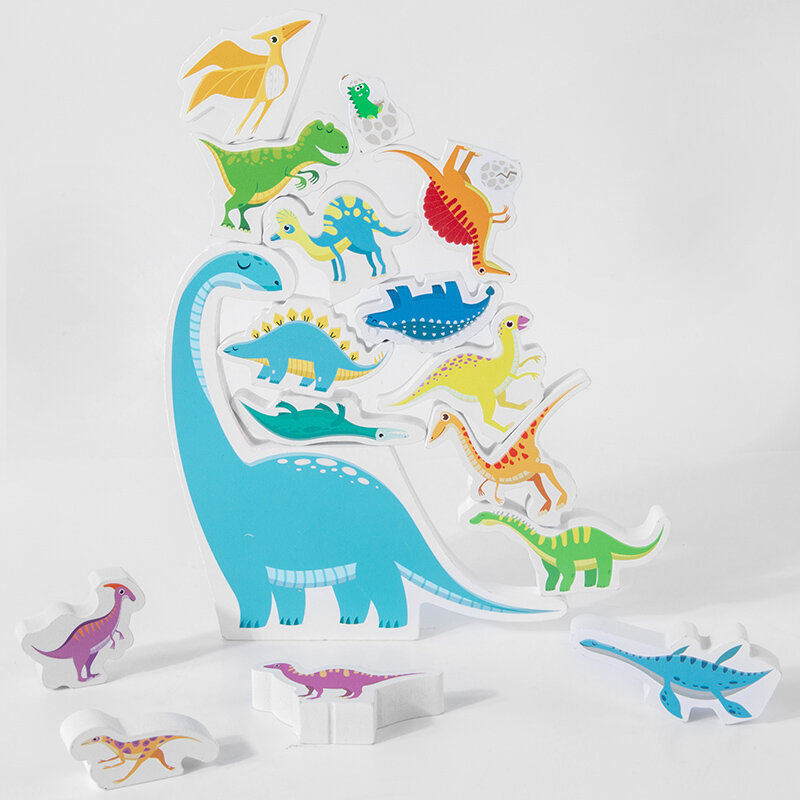 أطفال خشبية ديناصور مكدسة عالية بنة الضغط ألعاب أطفال للأطفال الحيوان أطفال ألعاب تعليمية للهدايا الصبي