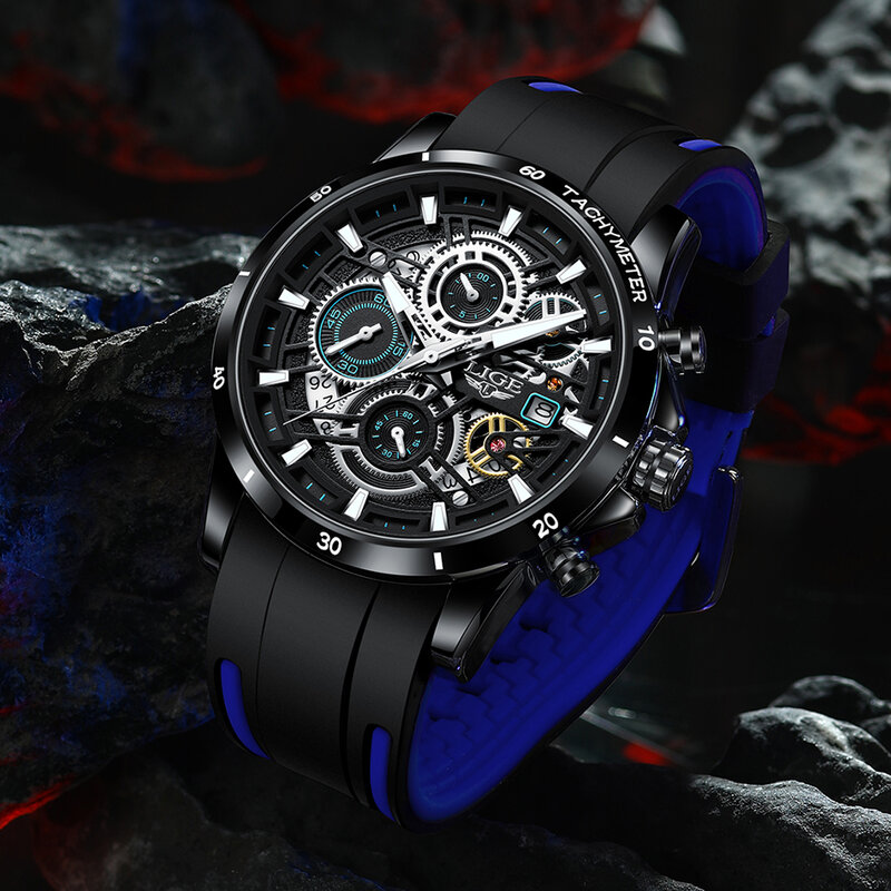 LIGE Marke Luxus Silikon Uhr Für Männer Mode-Business Uhr Männer Casual Wasserdichte Sport Chronograph Quarz Armbanduhren + Box