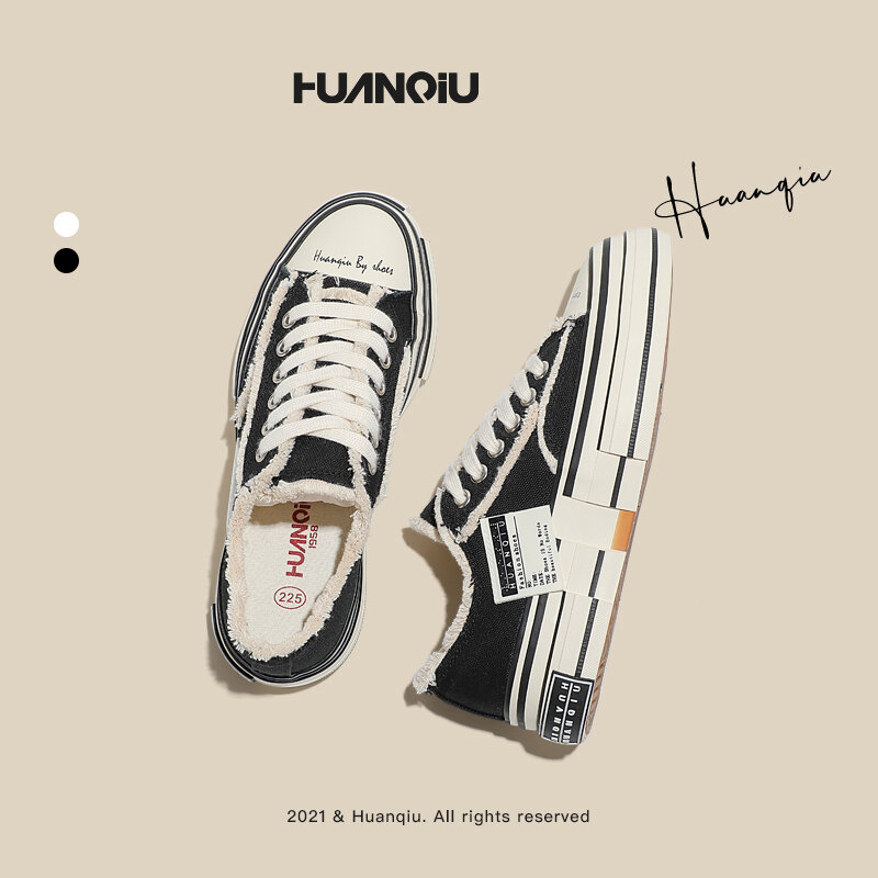 HUANQIU – chaussures de Wlaking blanches en toile et dentelle pour femmes, décontractées et polyvalentes, à la mode, nouvelle collection printemps 2022