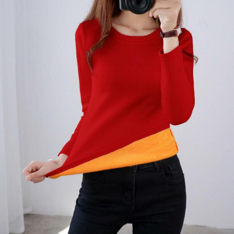 Women Pullover Top  O-Neck   Thermal Blouse Skinny Stretch Pullover Top