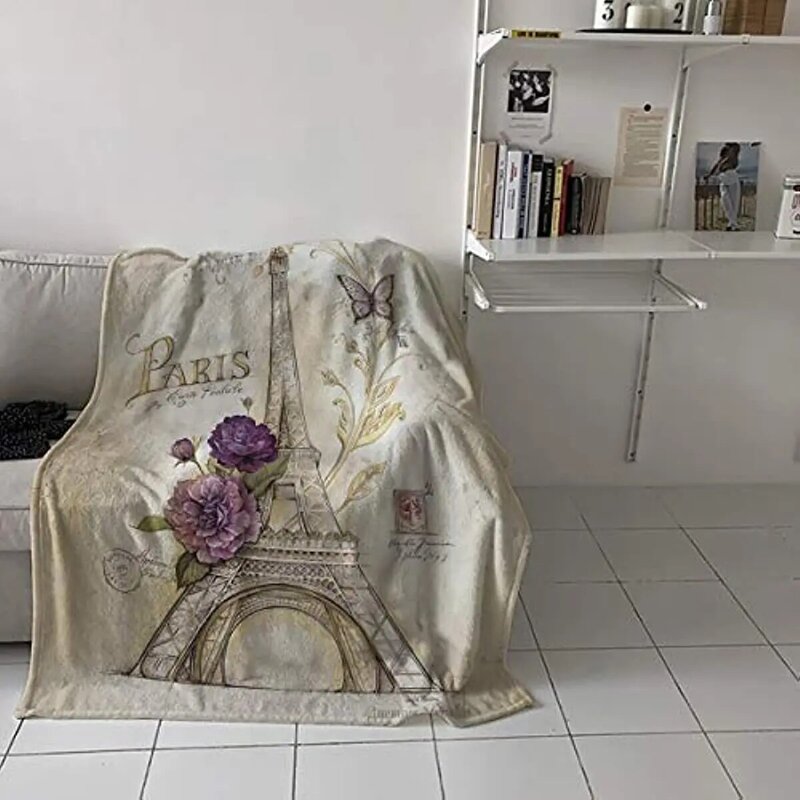 Manta de lana de franela para sofá, cama, Vintage, mariposa, París, Torre Eiffel, suave y acogedora, manta ligera para adultos