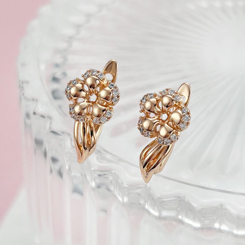Rose Gold Color Earrings for Ladies Fashion Flower Zircon Earrings for Parties