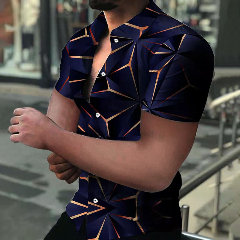 Camisas ajustadas de colores para hombre, ropa informal de manga corta con solapa impresa, ropa de calle a la moda, 2022