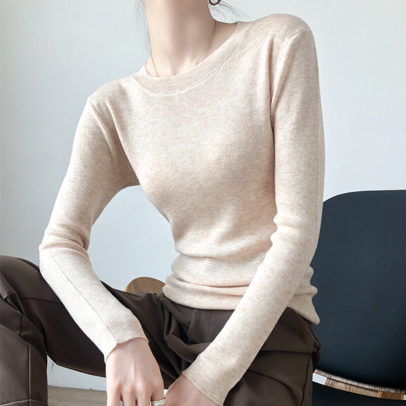 Maglione di lana girocollo Micro-trasparente ultrasottile primaverile e autunnale Pullover sottile da donna tinta unita fondo attillato