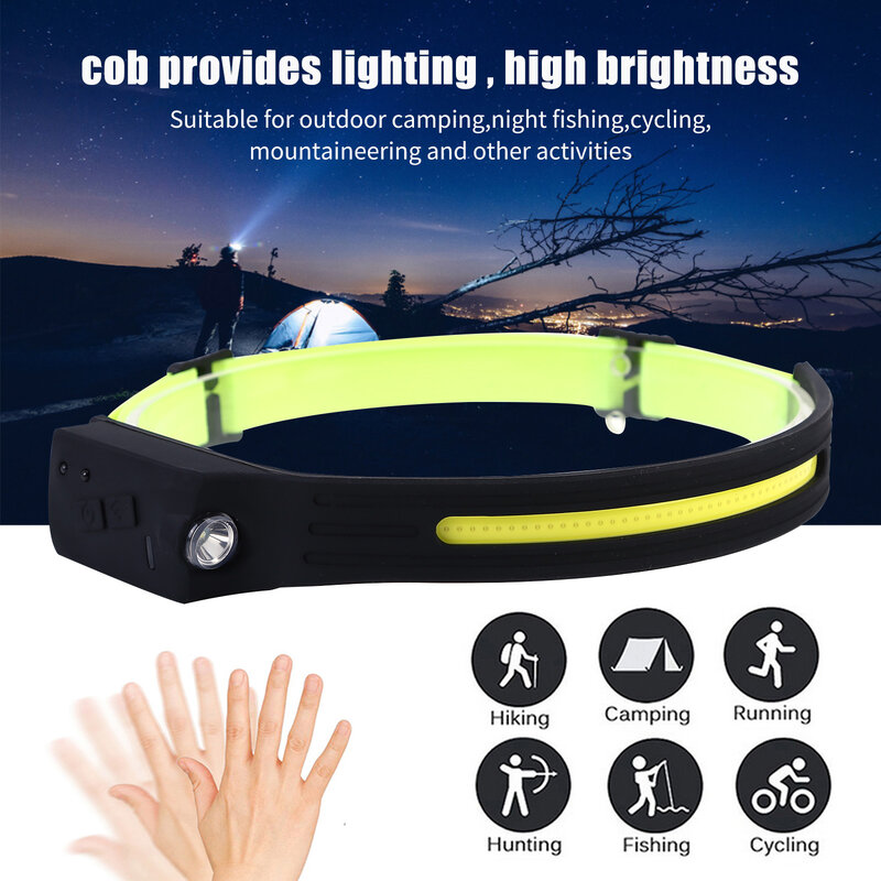 Motion Sensor Headlight COB LED Headlamp with Built-in Battery Flashlight USB Rechargeable Head Lamp Torch Induction Headlamp