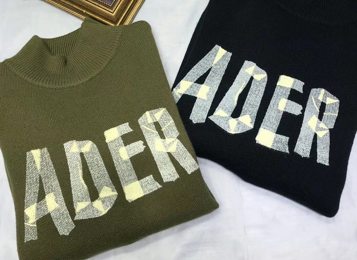 ADER-ERROR 스웨터, 남성/여성 1:1, 넉넉한 타이드 브랜드, 종이 접기 로고, 모의 넥, 아더 울 스웨터