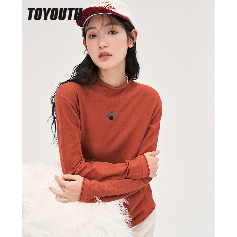 Toyouth-Pulôver de malha de manga comprida feminina de gola alta, tops básicos, preto, damasco, laranja, inverno, 2022