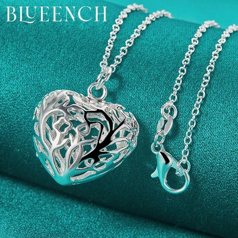 Blueench 925 prata esterlina estéreo coração pêssego oco pingente colar para mulher proposta de casamento aniversário moda jóias