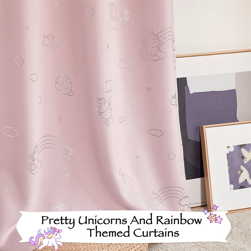 RYB HOME-cortinas opacas de unicornio para sala de estar, dormitorio de niños, tratamiento de ventana suave moderno, cortinas de Navidad, 1 unidad