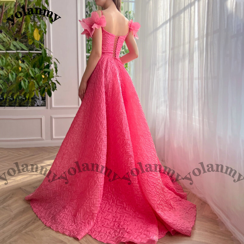 YOLANMY Strapless Modern Wedding Dresses For Mariages Lace Up Chiffon Off The Shoulder Court Train Charming Side Slit Backless