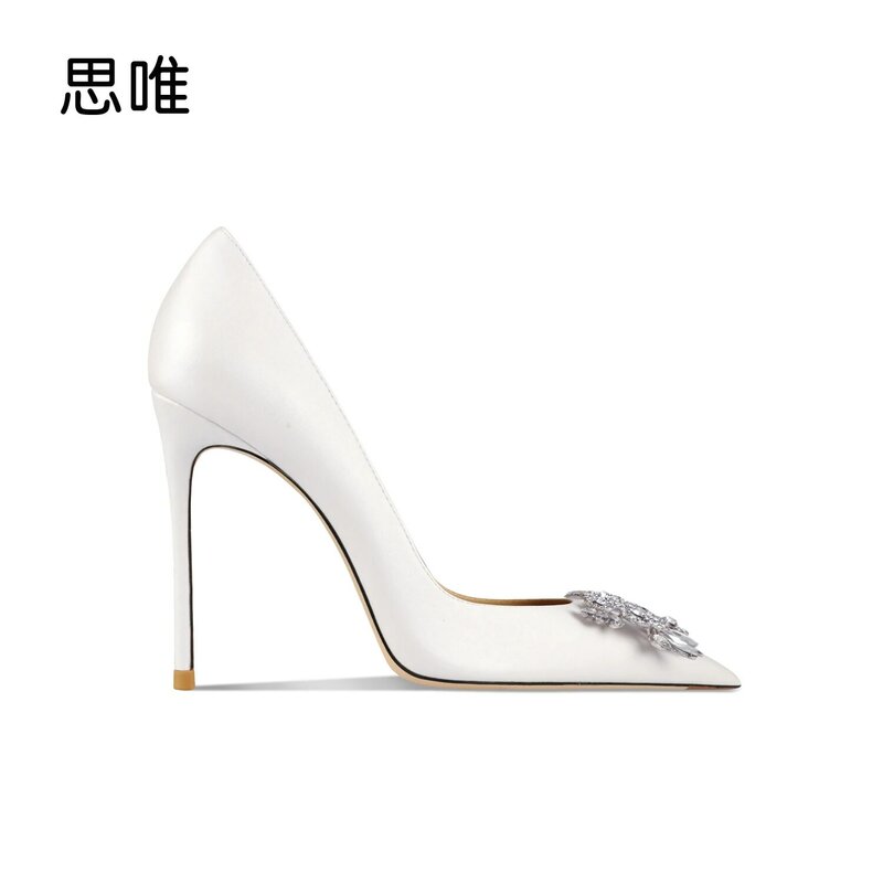 Woman Shoes 2021 Luxury Brand Star Style Luxury Rhinestone Satin Surface Pointed High Pumps Sexy Wedding Dress Party High Heels