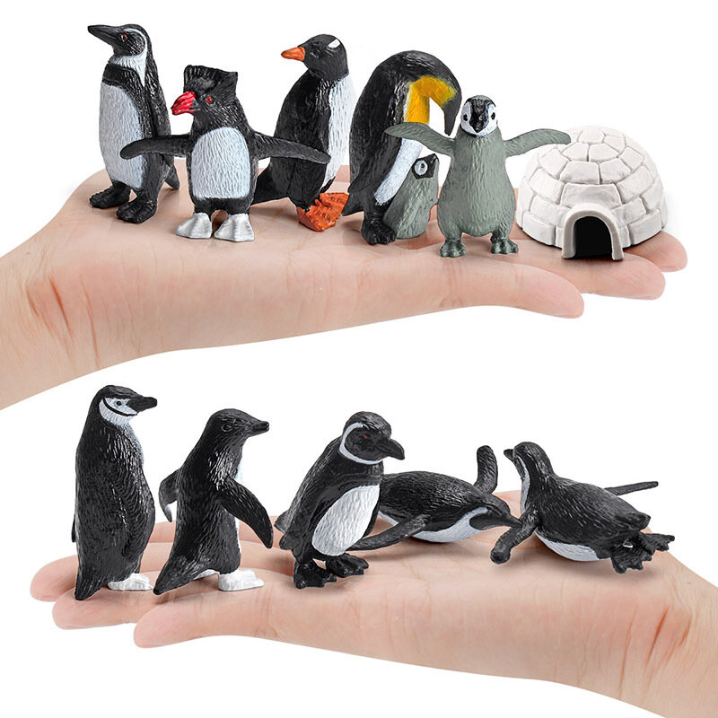 Figuras de acción de animales en miniatura para niños, juguete educativo de PVC, modelo del ZOO, pingüino, oso Polar, Reno