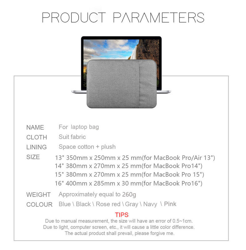 Pasta portátil para macbook air pro 13, 2020 polegadas, para notebook huawei asus hp dell 13.3, 15.6 polegadas, à prova d'água