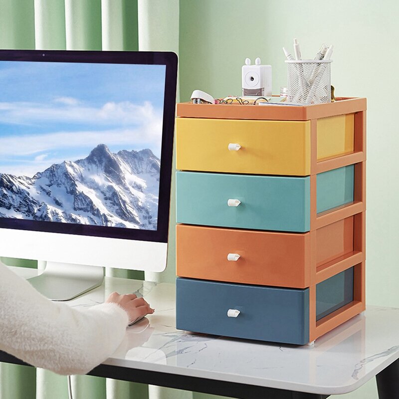 New Drawer Desktop Storage Box Cosmetic Shelf Office Student Desk Organize Fantastic Storage Small Cabinet Four-Floors