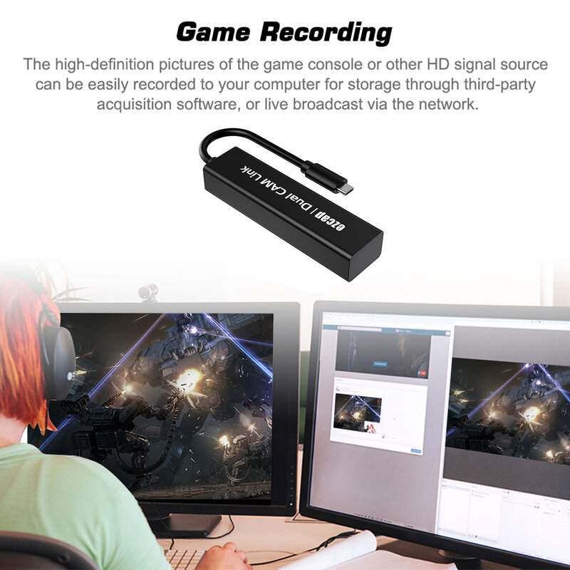 Ezcap314 비디오 캡처 카드 듀얼 캠 링크 HD-C 타입 게임 레코더 1080P 60fps, 라이브 스트리밍 게임 비디오 녹화
