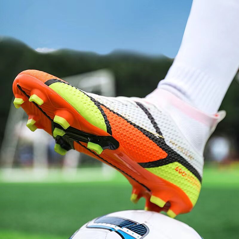 Tendência original dos homens sapatos de futebol adulto crianças tf/fg alta tornozelo botas de futebol treinamento de grama calçados esportivos chuteiras tênis 30-50