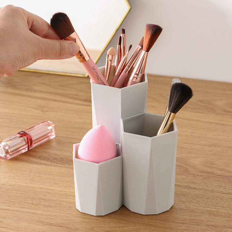 3 Lattices Cosmetic Make-up Brush Storage Box Table Organizer Make Up Tools Pen Storage Makeup Nail Polish Cosmetic Holder Box