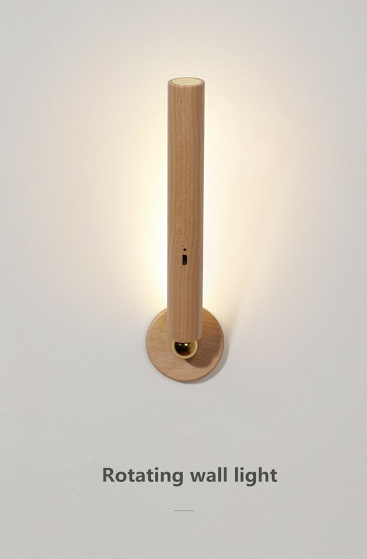360° Rotatable Adjust Wood Wall Lamp USB Charging Touch Control Stepless Dimming Sconce Corridor Night Light