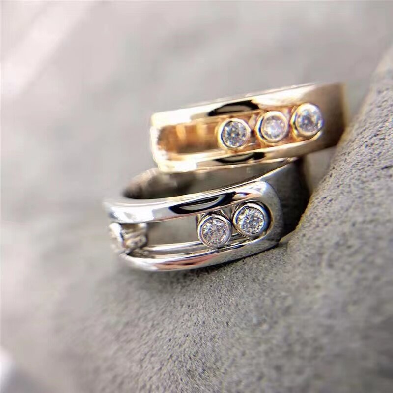 Nicchia di lusso di alta qualità MOVE Seiko 925 argento tre diapositive anello largo anello cavo intarsiato diamante lusso europeo