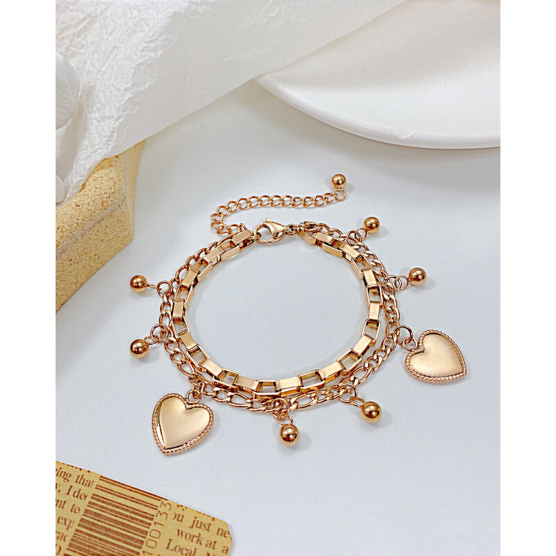 European and American Fashion Multi-layer Stainless Steel Women's Bracelet Round Bead Love Titanium Steel Women's Hand Jewelry