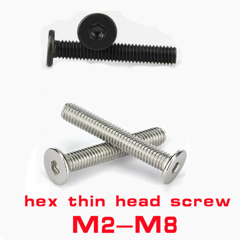 10/50X CM thin hex screw M2 M2.5 M3 M4 M5 M6 304 A2 Stainless Steel with black Ultra Thin Flat Wafer Head Screw Bolt