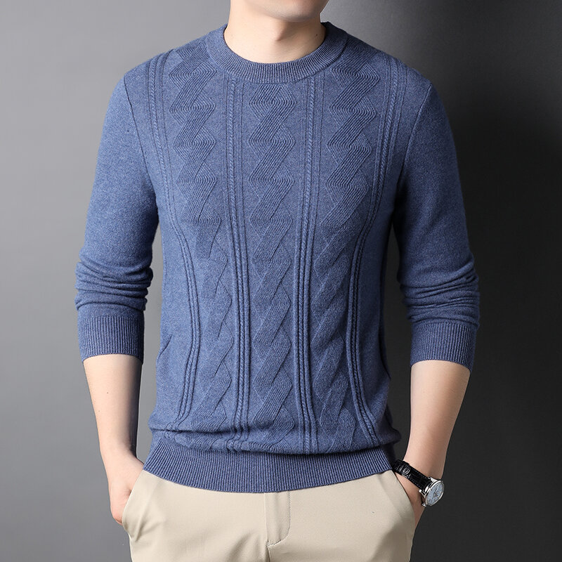 男性のカシミヤのセーター100% 純粋なカシミヤウール若いと中年ラウンドネックカシミヤハイエンド暖かい冬服。