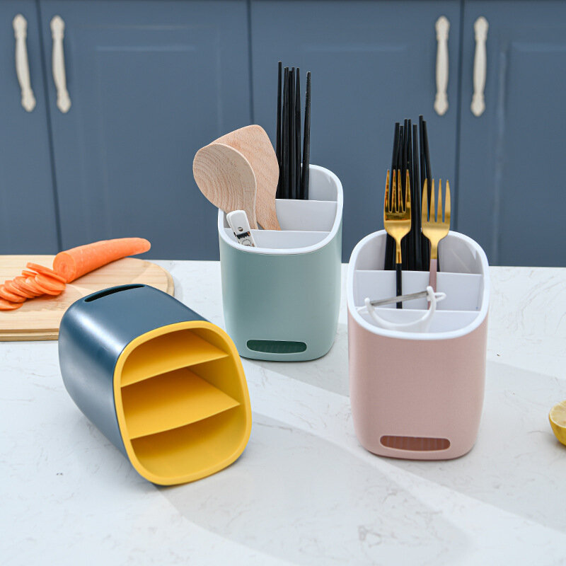 1pc casa três-pilha dreno chopstick titular criativo dupla camada utensílios de mesa rack de talheres colher rack de armazenamento para organizador de cozinha