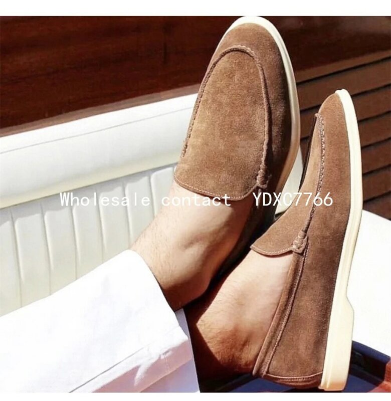 Leather Men's flat bottomed casual shoes round head spring and autumn season summer outdoor women's loafers walking lofook shoes