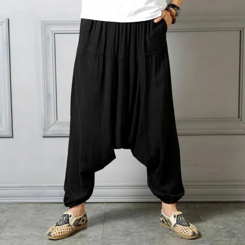 Celana Harem Pria 2023 Celana Panjang Kasual Selangkangan Jatuh Retro Celana Panjang Kasual Pria Longgar Kaki Lebar Hip Hop Padat Ukuran Besar