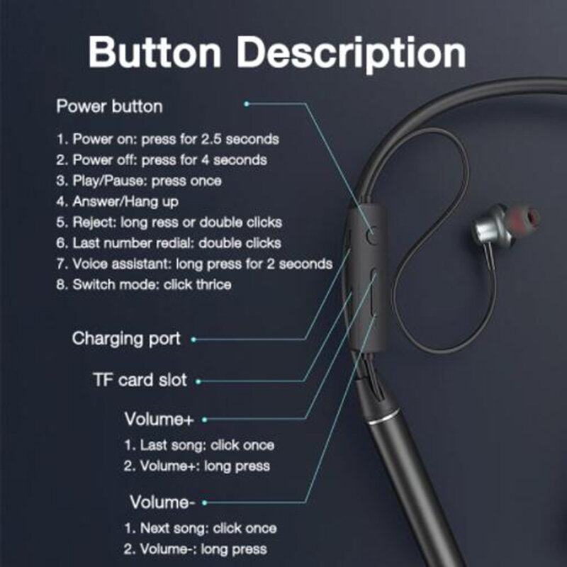 Gym 530 Bluetooth 5.0 riduzione del rumore montata sul collo auricolari sportivi cuffie Stereo In-ear cuffie vivavoce magnetiche TF Card