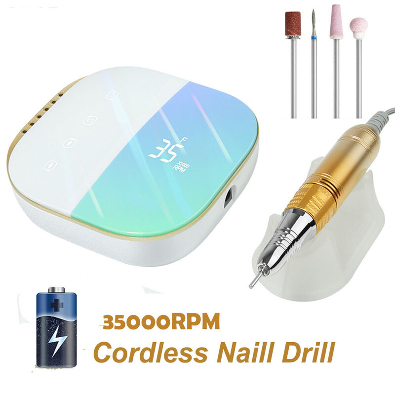 Electric Nail Drill 35000RPM Touch Screen Rechargeable Cordless Manicure Machine for Nails Art Sander nail
