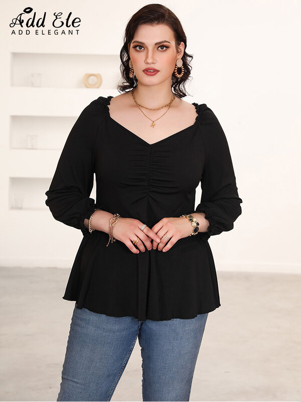 Blusas elegantes de talla grande para mujer, blusas informales holgadas con cuello cuadrado y manga de pétalo, cintura plegable, B503, 2022