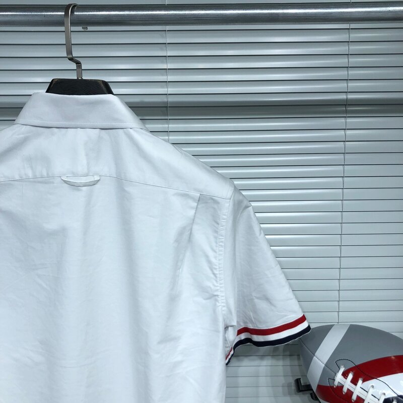 Рубашка TB THOM мужская с полосками на манжетах, модная брендовая Повседневная Хлопковая сорочка из ткани Оксфорд с короткими рукавами, лето