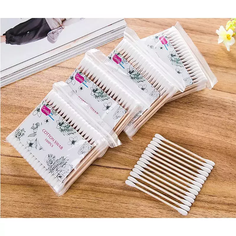500pcs/Pack Double Head Cotton Swab Bamboo Cotton Buds Ear Cleaning Wood Sticks Cotton Swabs Drop shipping