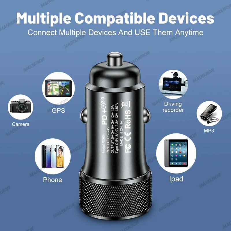 PD USB C Car Charger 45W Dual Port Quick Charge 3.0 Adapter In Car For iPhone 13 12 Xiaomi Huawei Samsung Car Phone Fast Charger