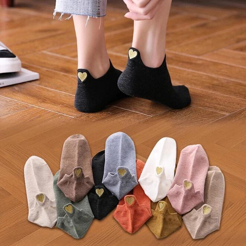 4 pares lote moda meias 2022 nova primavera algodão cor novidade meninas bonito coração bordado casual engraçado tornozelo meias pacote
