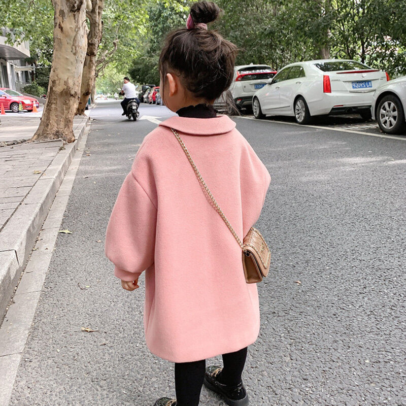 Manteau en laine rose pour bébé fille, veste chaude pour enfant, couleur unie, vêtements d'extérieur, nouvelle collection, automne et hiver
