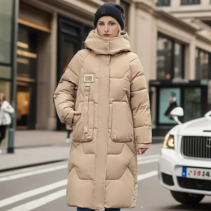 Jaqueta com capuz quente de inverno feminina, casaco de algodão glamoroso, parca grossa, sobretudo feminino, nova moda, 2023, 2023
